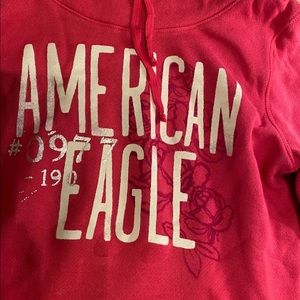 American Eagle turtle neck pink logo hoodie LARGE